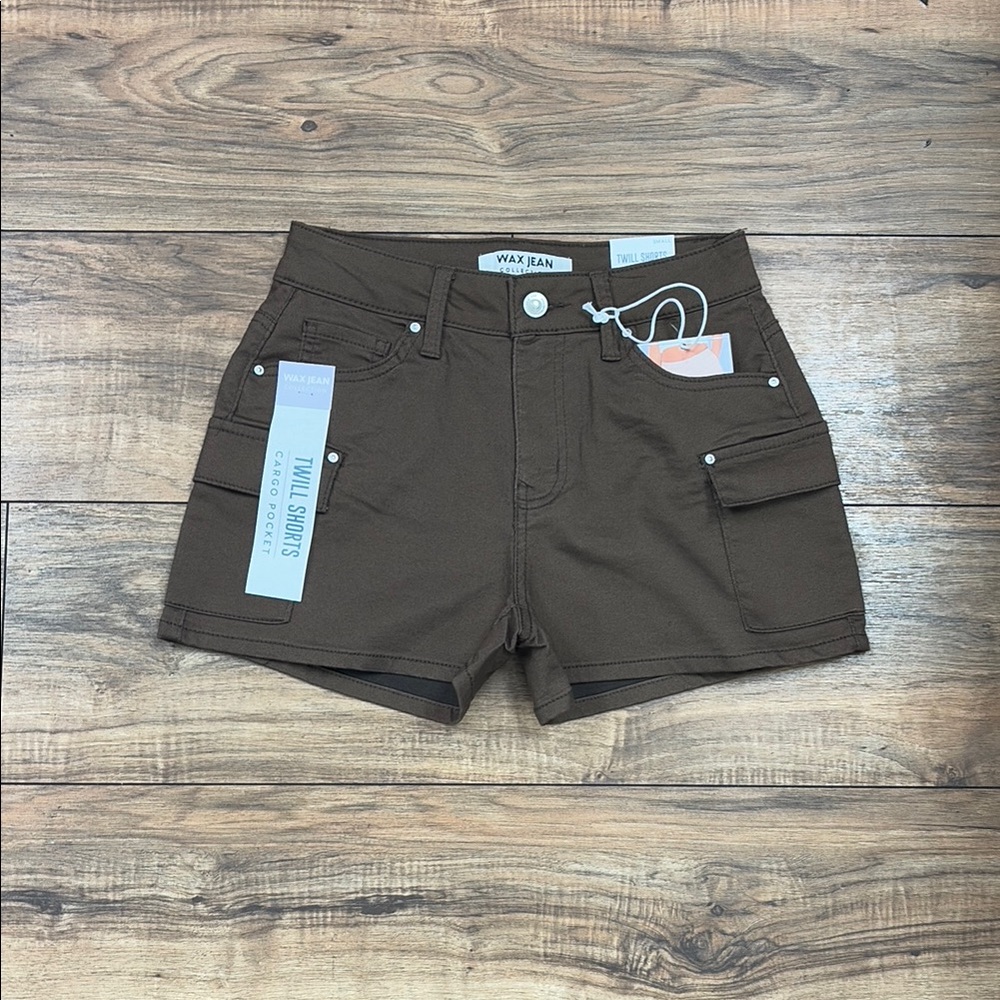 Wax Jean Brown Jean Shorts with Sturdy Fabric and Above Knee Length